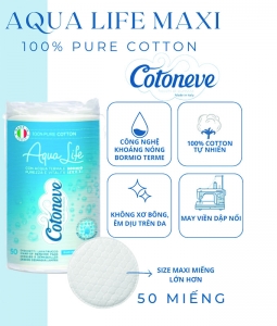 Bông tẩy trang MAXI 50 miếng, may viền, dập nổi tổ ong bề mặt AQUA LIFE COTONEVE