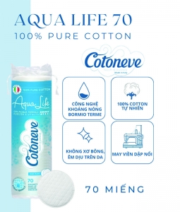 Bông tẩy trang 70 miếng, may viền, dập nổi tổ ong bề mặt AQUA LIFE COTONEVE