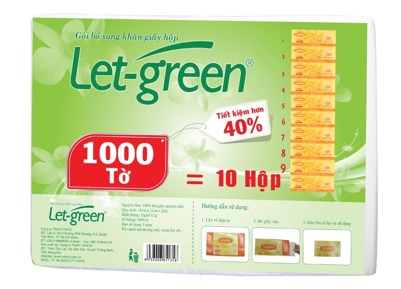 GBS Khăn giấy hộp Let Green không mùi 18 x 21 cm 1000  tờ