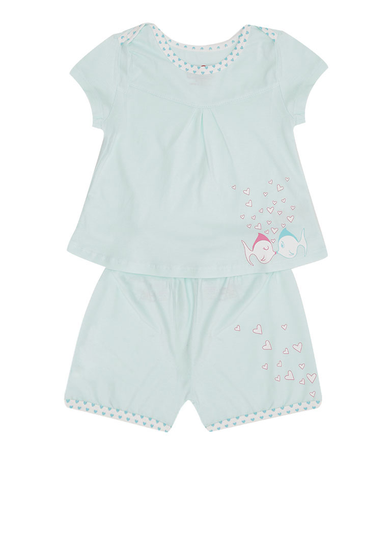 Bộ quần áo Cotton mỏng cho bé in hình Hai chú cá ( 6 - 9 tháng )